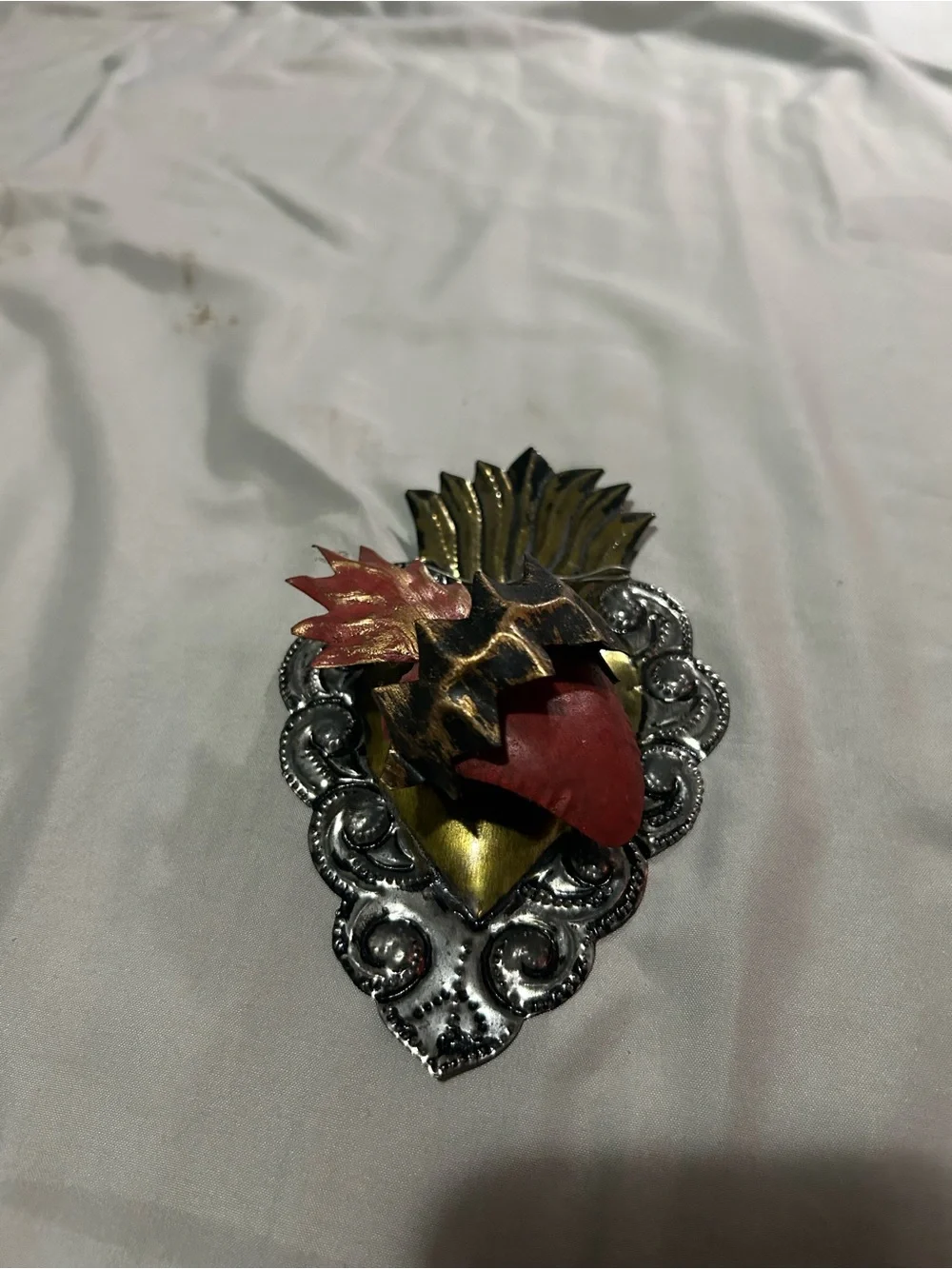 Authentic Mexican Folk Art Sacred Heart Tin 3D Wall Hanger.